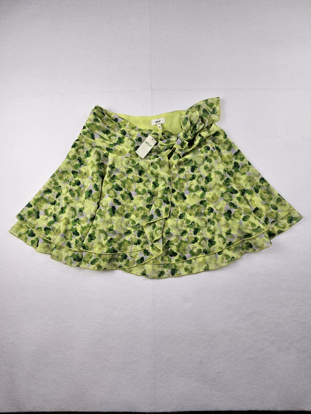 aerie Lime Green Floral Ruffle Skater Wrap Skirt- Size XS NWT